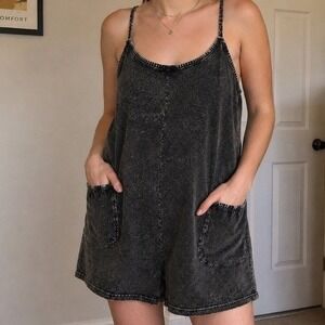 Zenana Romper Mineral Wash Pocket Jumper Size L